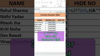hide your client contact number with simple formula in excel #excel #shortsvideo #ytshorts #
