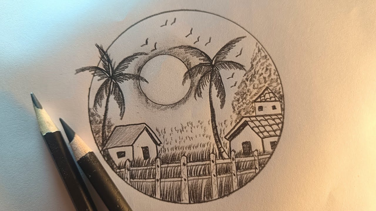 How to draw amazing circle village scenery by pencil #bestscenery # ...