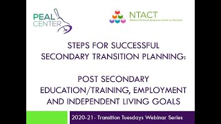 Transition Tuesdays: Post-Secondary Education, Employment, and Independent Living Goals