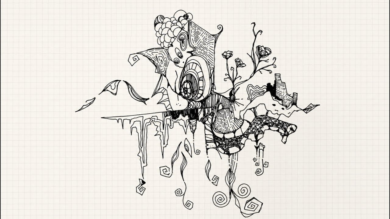 【真作】絵画　ペン画　モダン線描アート「蝸牛と抽象構成」　D43 ペン画 - YouTube