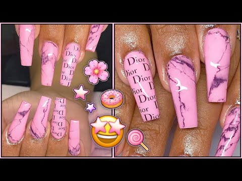 HOW TO: Dior & Marble Acrylic & Gel Hybrid Nails Design 