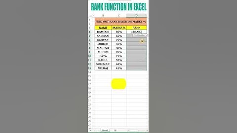 #shorts |Rank Function in Excel 👍✔ |#newexcel #trending #excelshortcuts #exceltricks #jktutorials