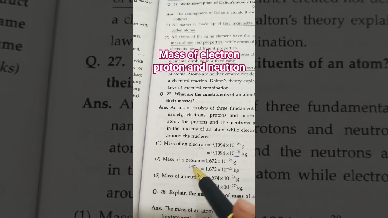 mass of electron, proton and neutron