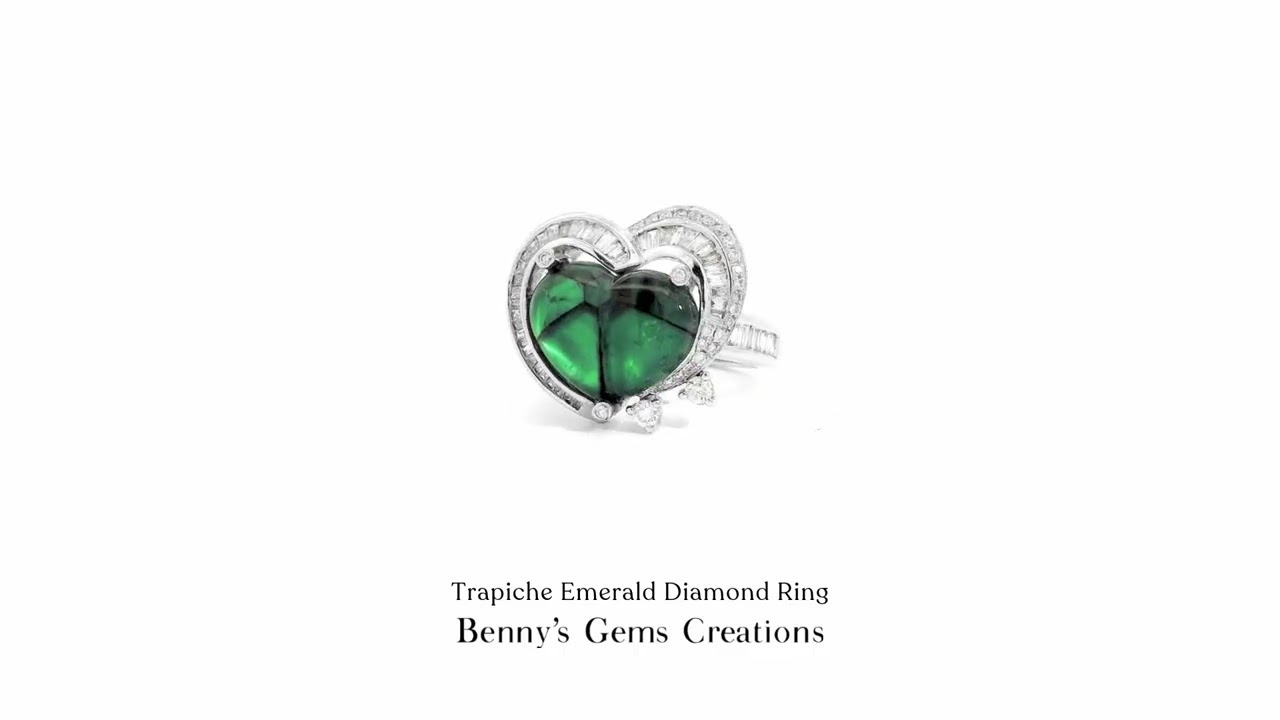 Rare Trapiche Cat's Eye Emerald Diamond Ring