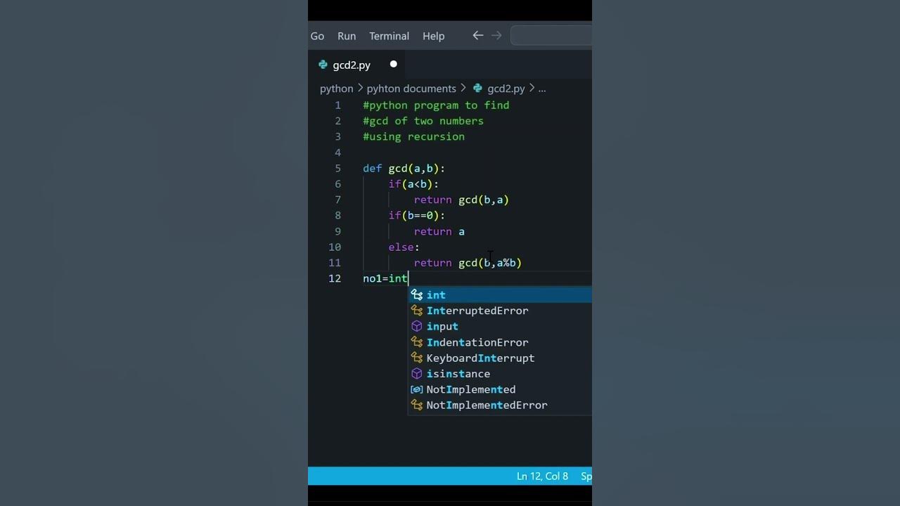 Python program to find gcd of two numbers using function💖👌#shorts # ...