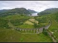 Glenfinnan viaduct and steam train from the air by quadcopter