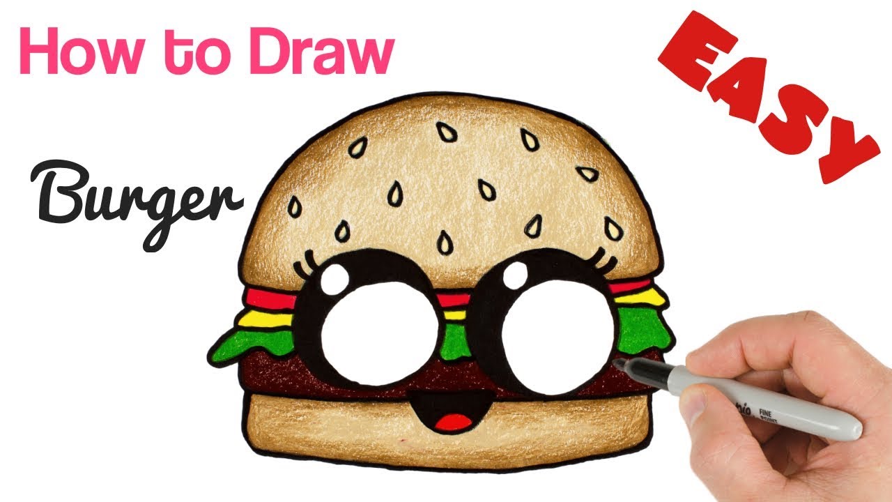 How To Draw Burger Cute And Easy Funny Cheeseburger