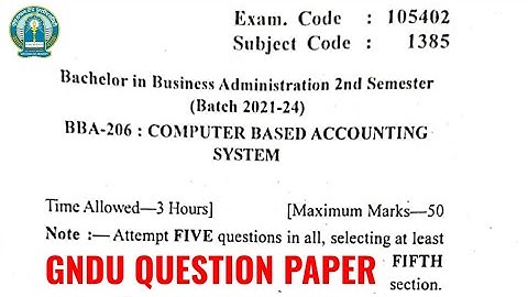 Gndu BBA 2nd Semester Computer Based Accounting System Question Paper
