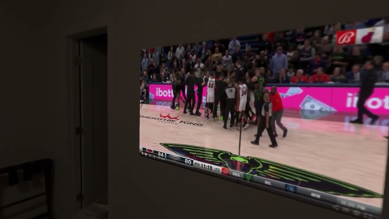 Watch Three Huge Screens Opposite Walls in Basement in Apple Vision Pro