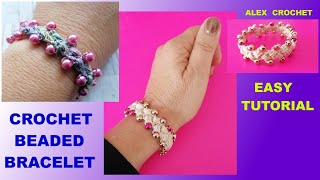 CROCHET BEADED BRACELET &quot;SEASHELL&quot; Alex Crochet easy tutorial