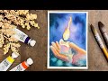 療癒水彩畫｜手心上的燭光｜