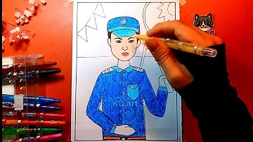 Tranh chân dung nhân vật lớp 4 -vẽ tranh chân dung nhân vật -vẽ bác bảo vệ - mĩ thuật lớp 4 - Kcart3