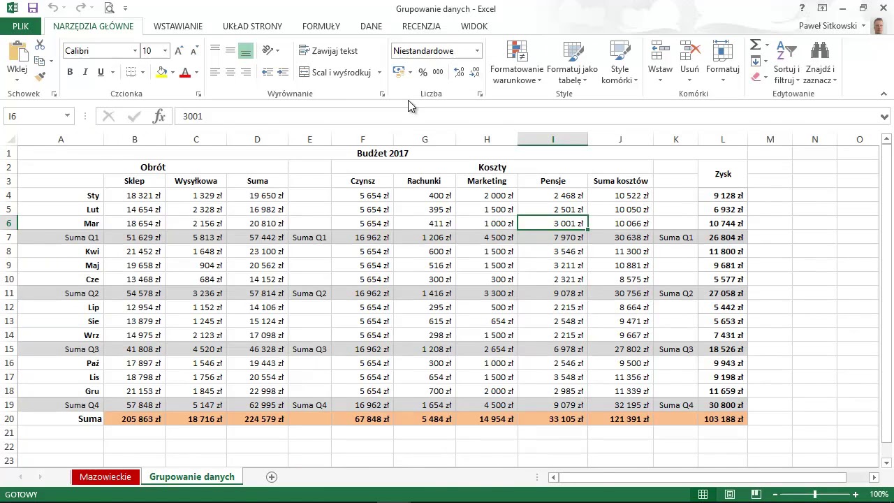 Arkusze w zakladkach - Kurs Excel od podstaw - YouTube