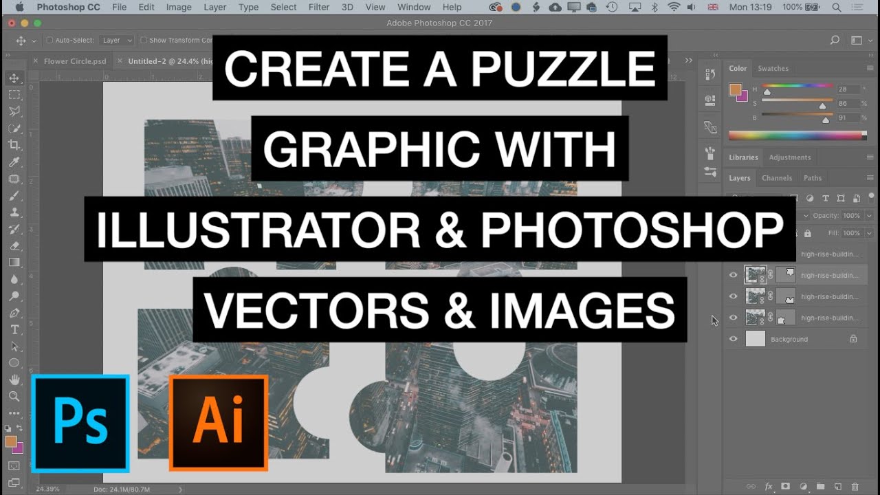 Create A Puzzle Graphic Using Adobe Illustrator Photoshop Youtube