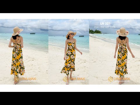Váy maxi hoa màu vàng đi biển nổi bật 2020 - LN 321