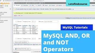 MySQL And, Or and Not Operators - MySQL Tutorial | Letsfindcourse