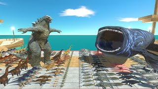 War on Ship | Dinosaurs vs Aquatics, Bloop vs Godzilla 2014 - Animal Revolt Battle Simulator
