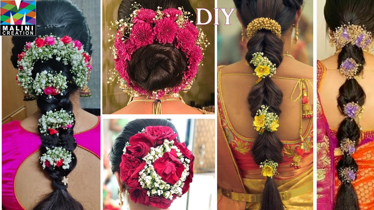 Maroon Flowers Petals Moggalu Veni Indian Hair piece | Hair Bun Juda B –  Classical Dance Jewelry