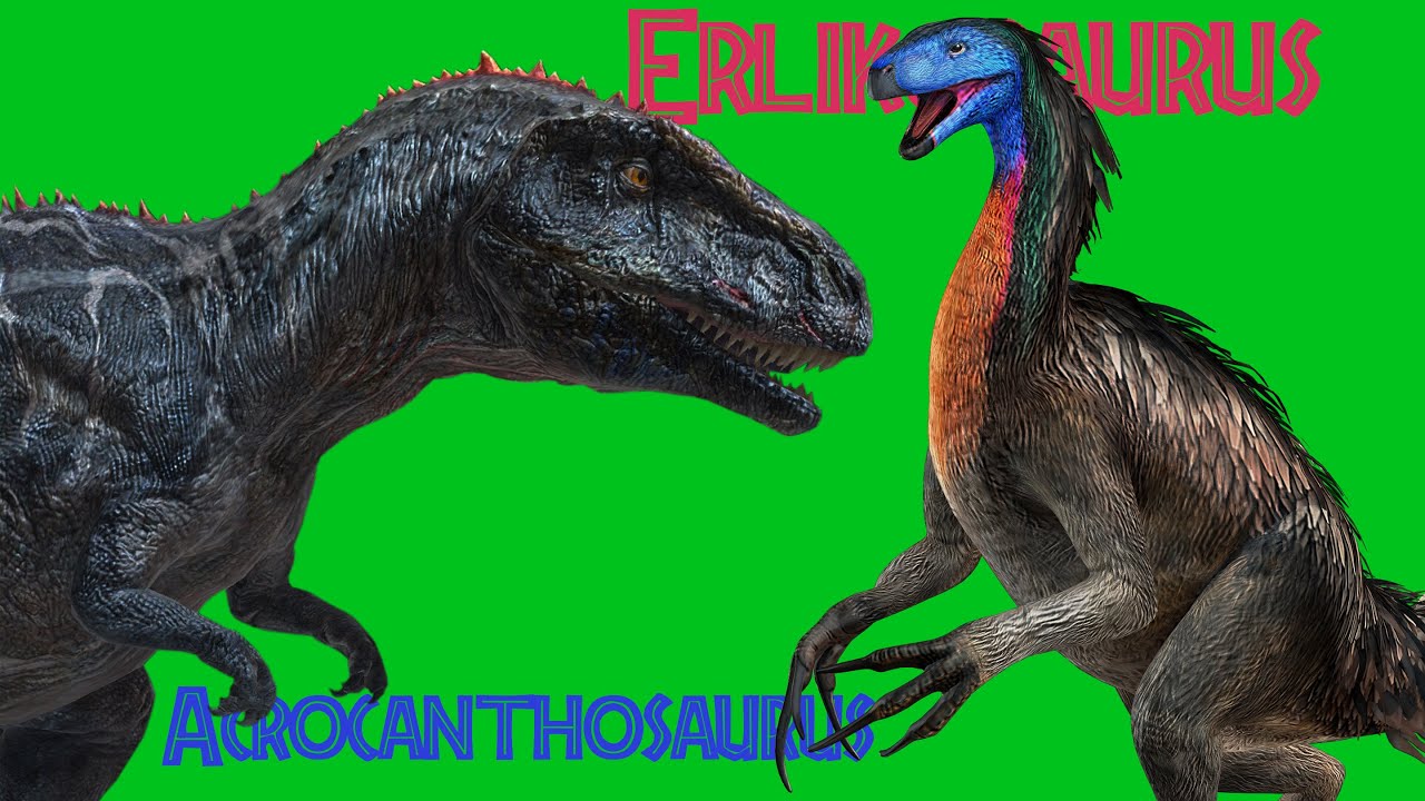 Dinosaur Green Screen Acrocanthosaurus + Erlikosaurus (Full HD) YouTube