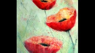 Acrylmalen mit dem Schwamm, Mohnblüten   Acrylic painting with a sponge, poppies