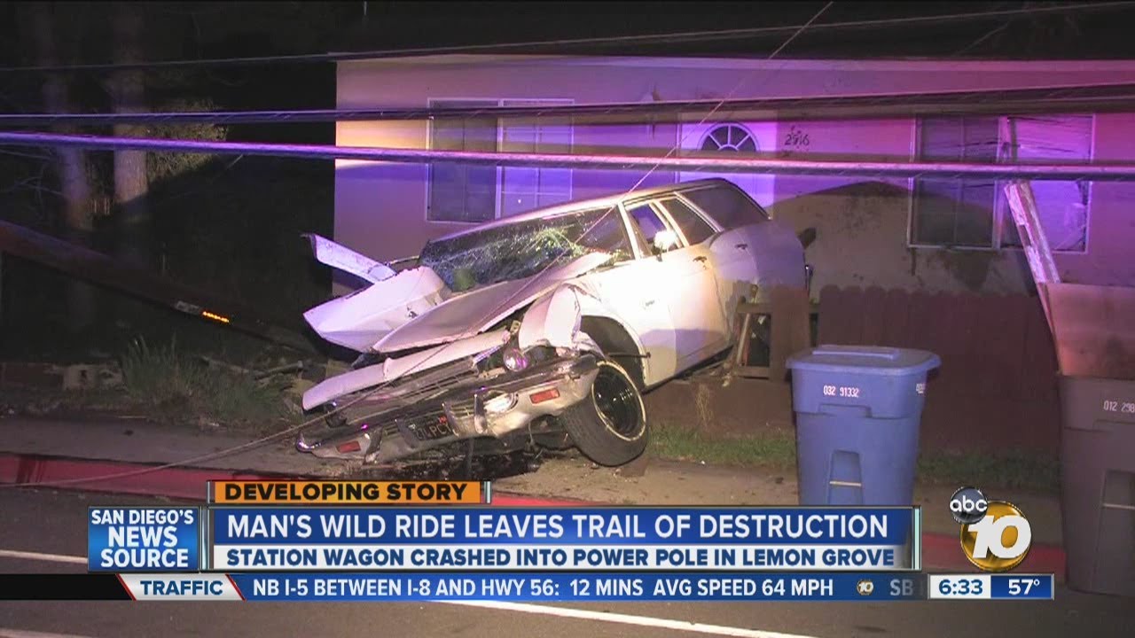 Car slams into utility pole, home in Lemon Grove - YouTube