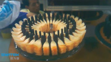 Packaging system for forks and knives. packaging machine and Taking out robot together.