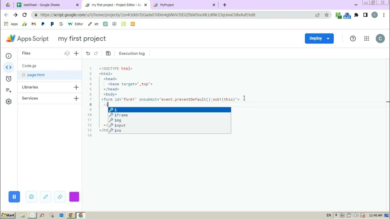 Learn Google Apps Script From Level Zero Learn Google apps script Part-1 || Data submission from HTML form to