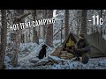 Early winter hot tent camping in subzero temperatures