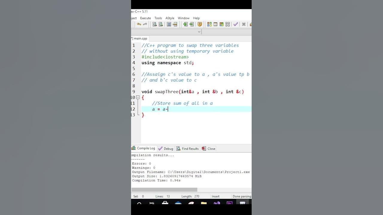 Swap Numbers Without Temporary Variable in #C++ #shorts #programming ...