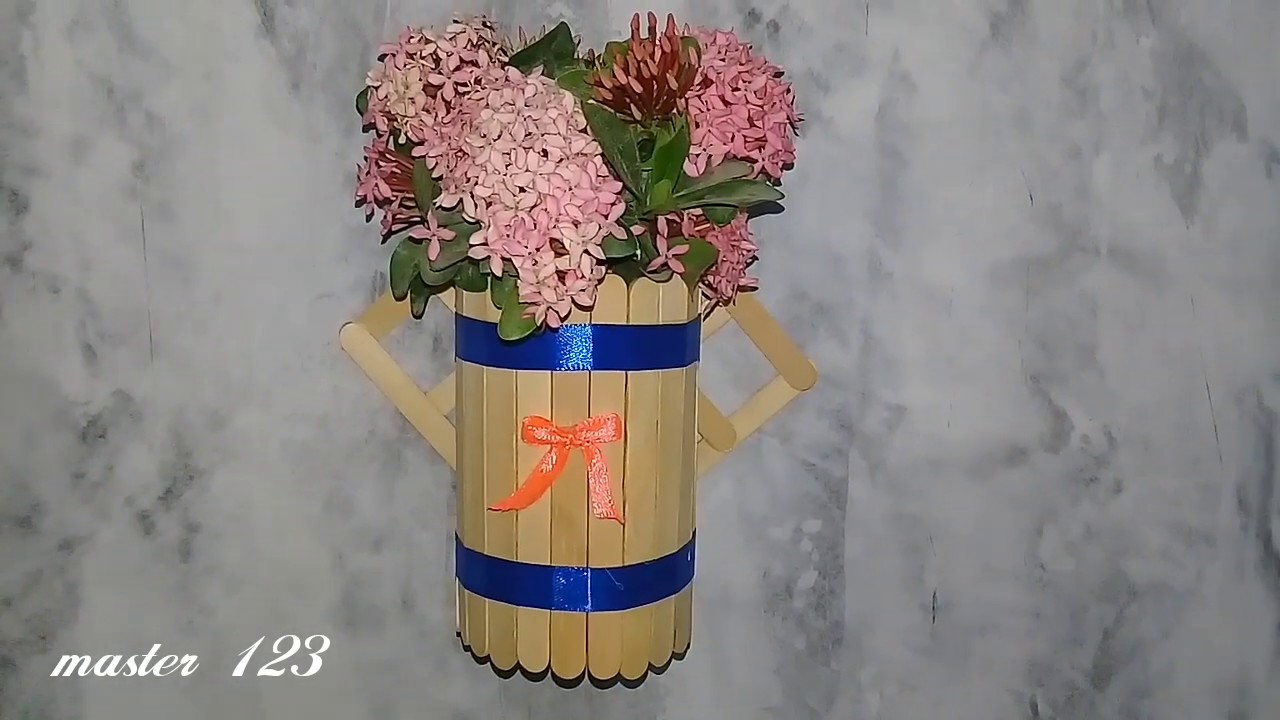 Ide Kreatif Cara Membuat Vas Bunga / Hiasan Ding Ding Dari Stik Es Krim