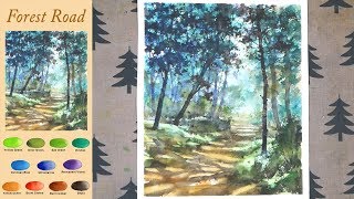Without Sketch Landscape Watercolor - Forest Road (color mixing process) NAMIL ART