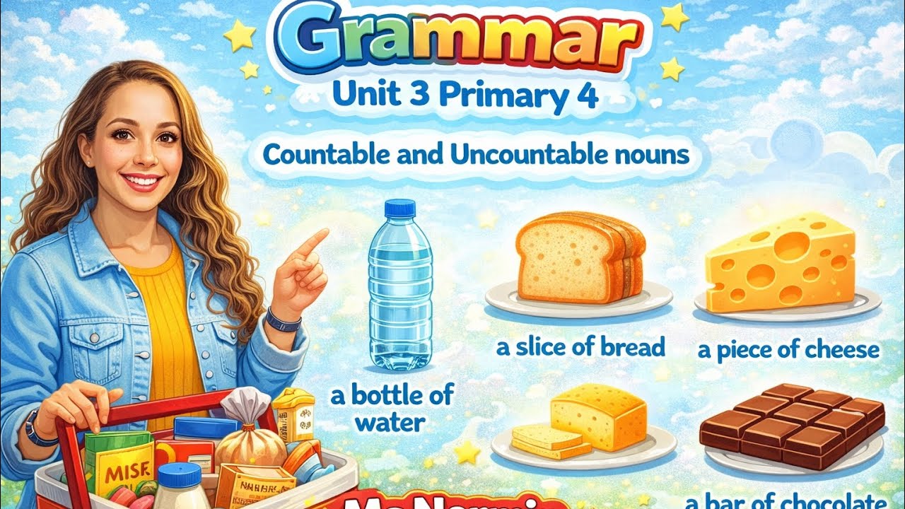 شرح جرامر الوحدة الثالثة للصف الرابع الابتدائي + حل كويز الجرامر عليه 