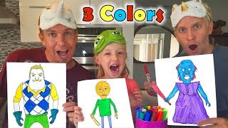 3 Marker Challenge With in Real Life Characters!!! Baldi's Basics, Hello Neighbor and Granny