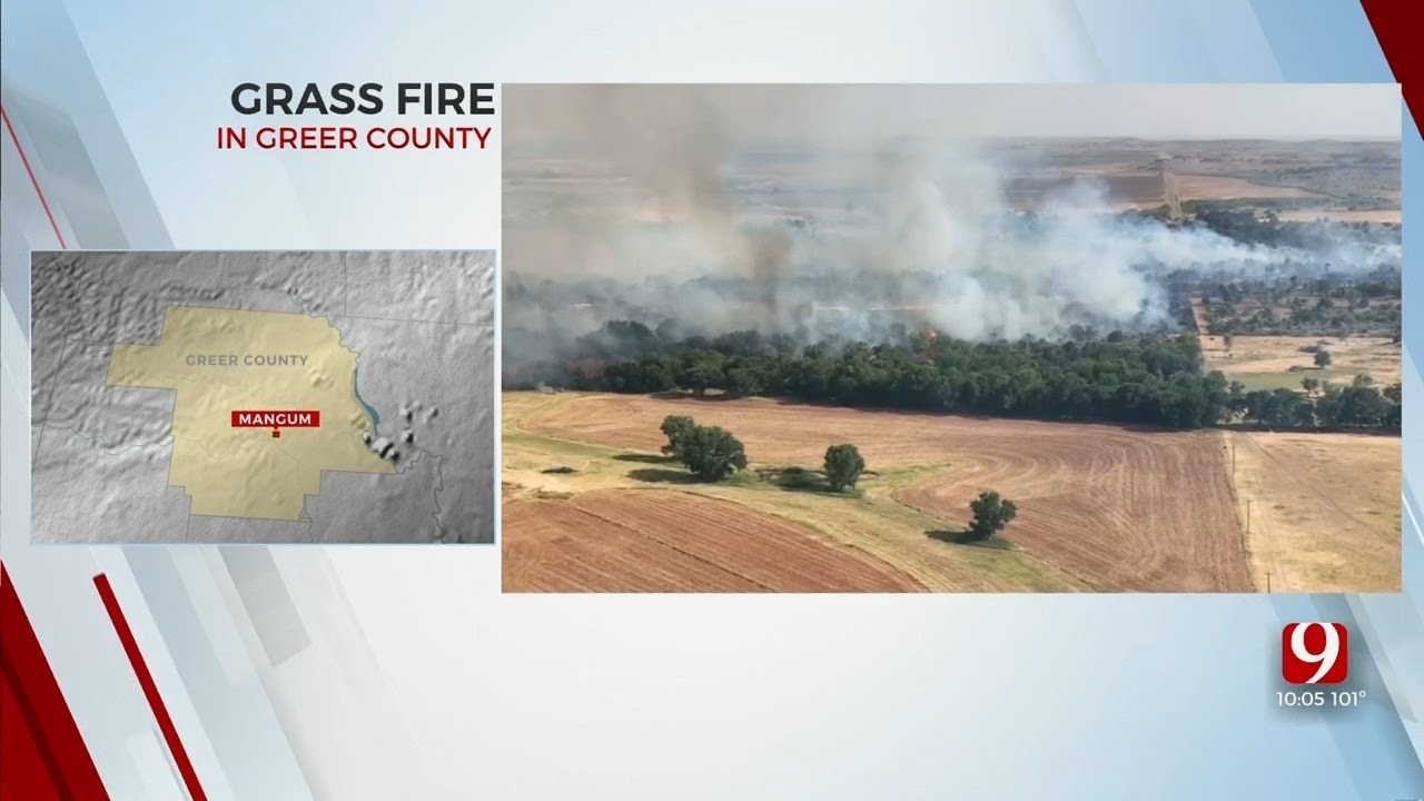 Crews Battle Large Grass Fire Near Mangum - YouTube