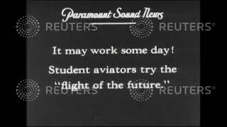 1931 USA:  Back to nature in flying. Madame Alberti, inventress, claims humans can fly like birds