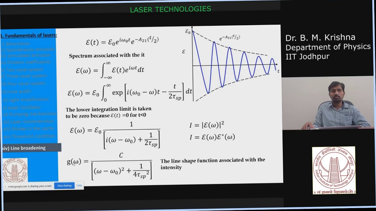 Laser Technologies_Lecture 20 (2020) Line broadening mechanisms cont