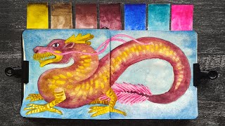 Как нарисовать дракона? Рисую новыми цветами акварели БЕЛЫЕ НОЧИ 2020