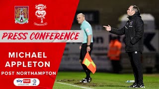 Imps boss michael appleton reacts following the 4-0 win at northampton
town.