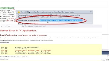 Solve error invalid attempt to read when no data is present in ASp.net vb.net