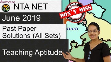 Teaching Aptitude: Questions from NTA NET Paper 1 June 2019 (Past Paper Solutions): Dr. Manishika