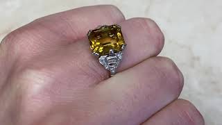 5.00ct Citrine and Diamond Original Art Deco Platinum Ring Circa 1930 - Cicero Ring - Hand Video