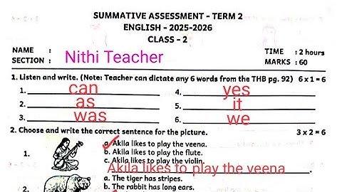 Class 2 mottu English question paper ans SUMMATIVE ASSESSMENT - TERM 2 ENGLISH-2025-2026 CLASS-2 2nd