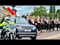 Royal prince arrives at buckingham palace with the household cavalry