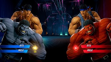YELLOW RYU & GREY HULK VS BLUE RYU & RED HULK - Marvel vs Capcom Infinite All Costumes Unlock