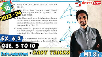 Exercise 6.2 Q5 to Q10 | Class 10 Maths | 2023 - 24 | CBSE | Triangles | MD Sir