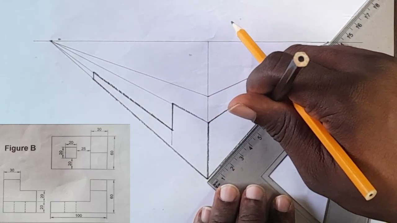 How to draw a 2 point Perspective Drawing from Orthographic #engineeringdrawing  #technicaldrawing