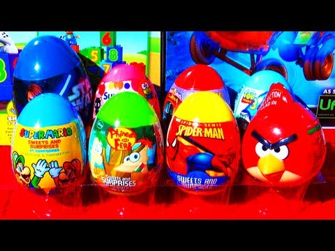 8 Surprise Eggs Hello Kitty Toy Story Super Mario Spider-Man Phineas & Ferb Angry Birds Star Wars