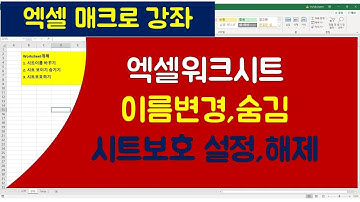 [049강] 엑셀매크로강좌 : 워크시트 이름변경, 보이기숨기기, 워크시트보호와 해제 매크로 설명/엑셀매크로/엑셀VBA/엑셀기초배우기/엑셀기초/엑셀함수/엑셀/컴활실기