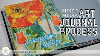 Hot Summer Days | Mixed Media Art Journal Process Video using acrylic paint, stencils, and mediums