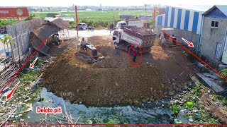 NEW PROJECT!! Dump truck & Bulldozer MITSUBISHI BD2J Push soil to delete the Lilly pond.